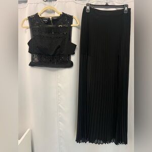 Bebe black set lace top and sheer short skirt set